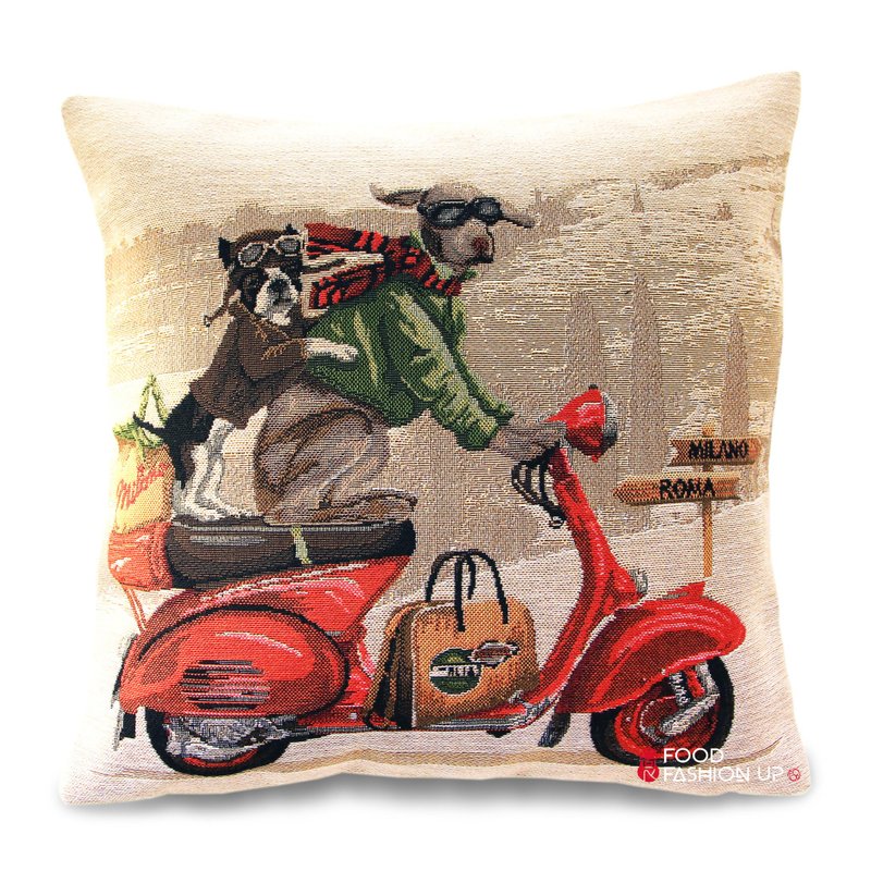 Exclusive limited edition 1 dog riding red Skuda European century-old craftsmanship jacquard pillow cute - หมอน - ผ้าฝ้าย/ผ้าลินิน 