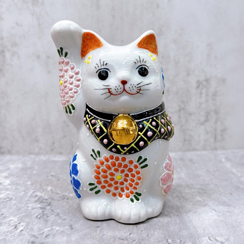 【花耀招福】日本九谷燒招財貓 | 花大輪4號 - 擺飾/家飾品 - 瓷 白色