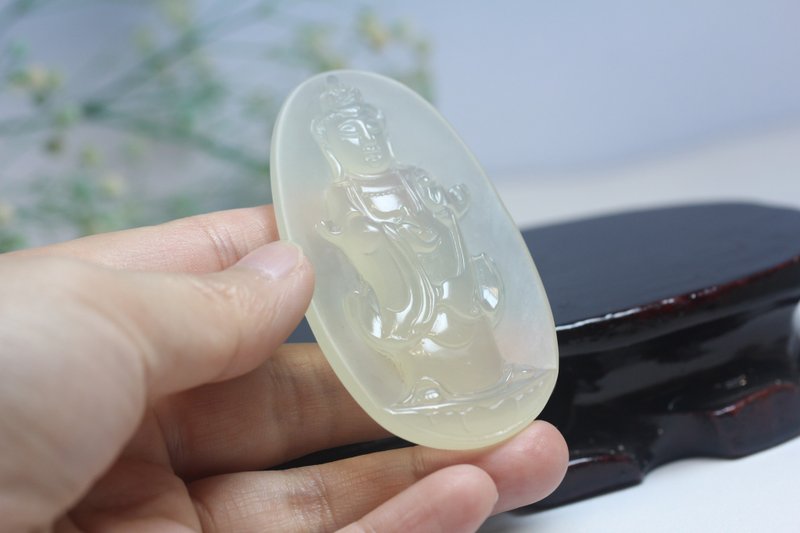 【淨瓶觀音菩薩】天然黃龍玉冰種掛件飾吊墜項鏈護主保平安 禮物 - 項鍊 - 玉石 
