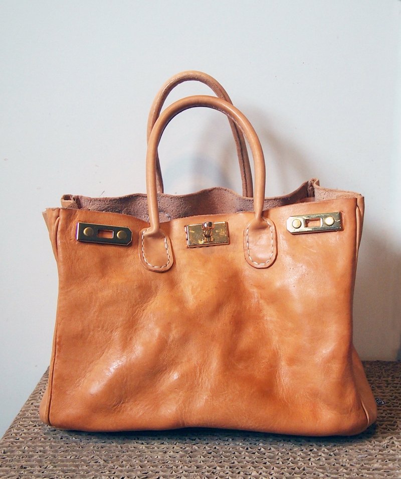 Thin gold bag without lid - Handbags & Totes - Genuine Leather Orange