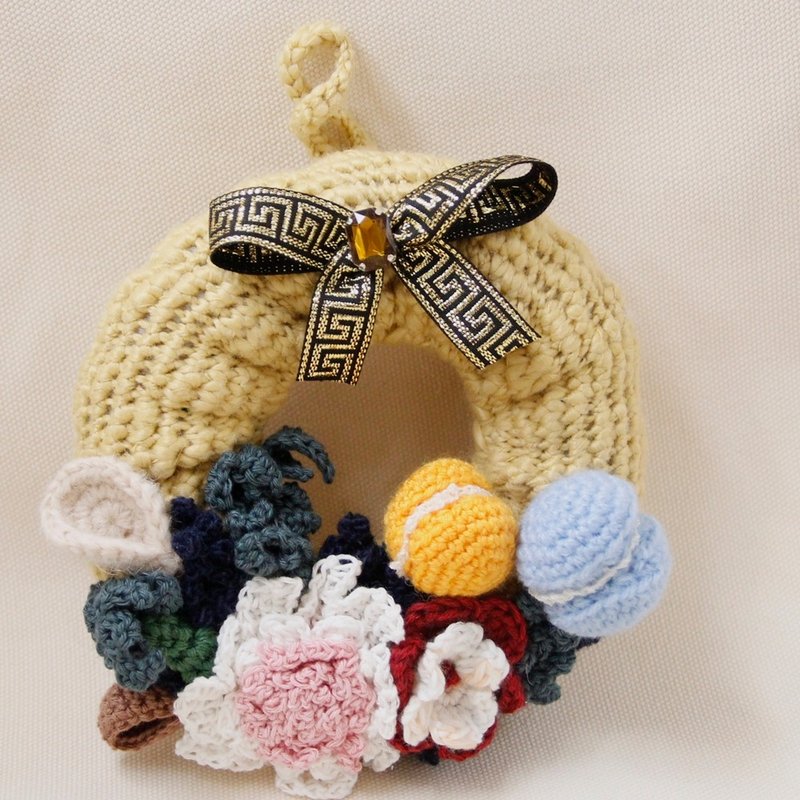 手鉤毛線 耶誕禮物 裝飾 黃色聖誕花圈 聖誕禮物 馬卡龍節慶布置 - 壁貼/牆壁裝飾 - 羊毛 黃色