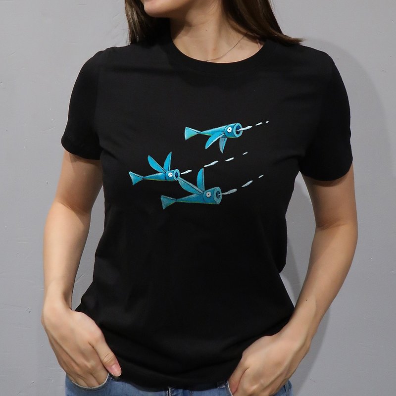 Flying fish - เสื้อยืดผู้หญิง - ผ้าฝ้าย/ผ้าลินิน สีดำ