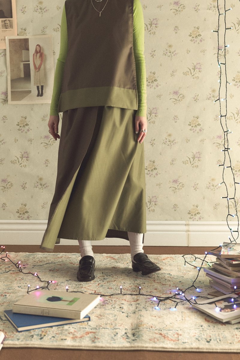 Ink Green Contrasting Irregular Hem Maxi Skirt - Skirts - Other Materials Green