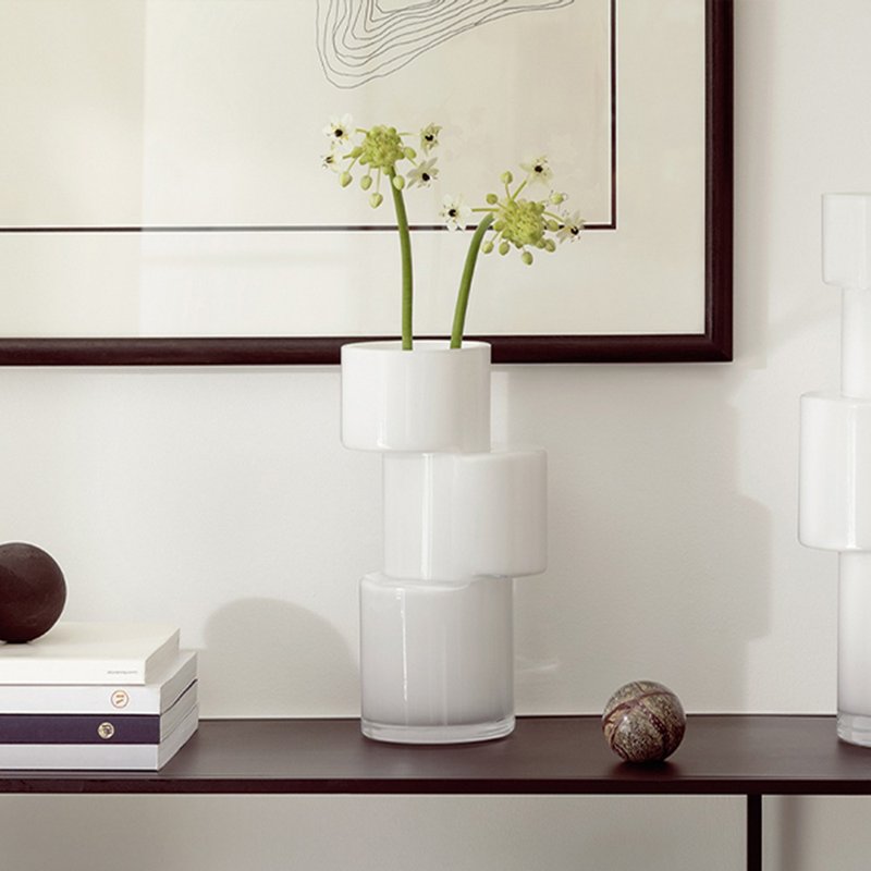 【LSA】TIER style vase medium-white - Pottery & Ceramics - Glass White