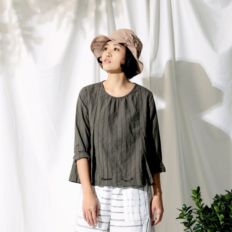 Breathable Linen and linen string top - เสื้อผู้หญิง - ผ้าฝ้าย/ผ้าลินิน สีเขียว