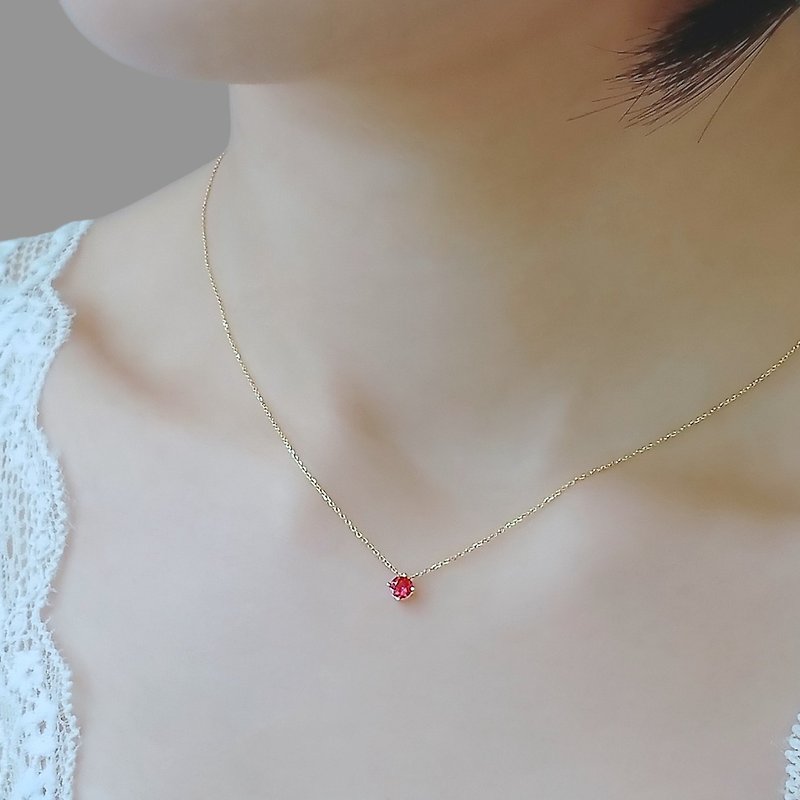 Natural Ruby Floating 4-Prong Set 18K Solid Gold Dainty Necklace 0.16 ct - Necklaces - Gemstone Red