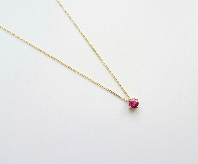 Natural Ruby Floating 4-Prong Set 18K Solid Gold Dainty Necklace