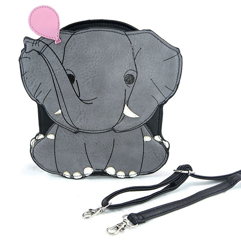 Sleepyville Critters - Elephant with a Pink Balloon Crossbody Bag - Messenger Bags & Sling Bags - Genuine Leather Gray