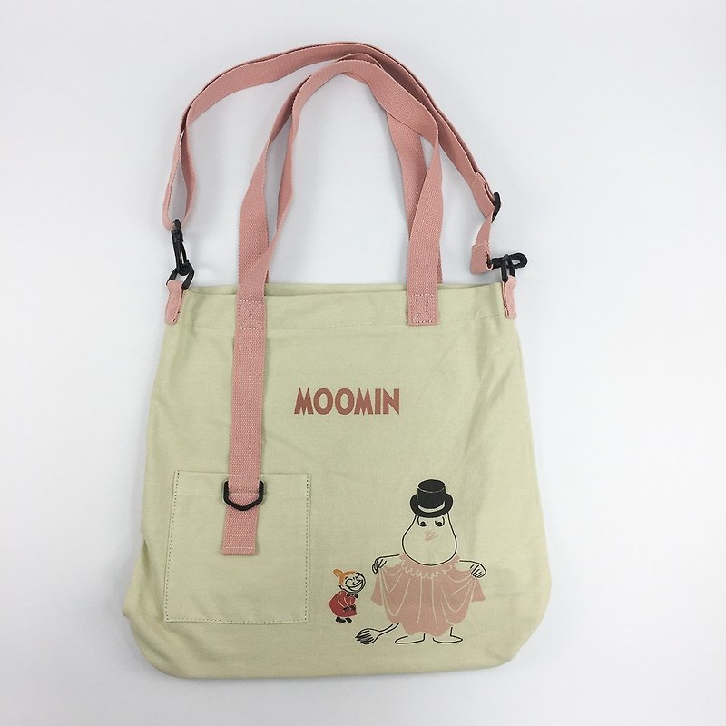 Moomin Authorized Merchandise - suspend shopping bag (khaki powder), CB9AE01 - กระเป๋าแมสเซนเจอร์ - ผ้าฝ้าย/ผ้าลินิน สึชมพู