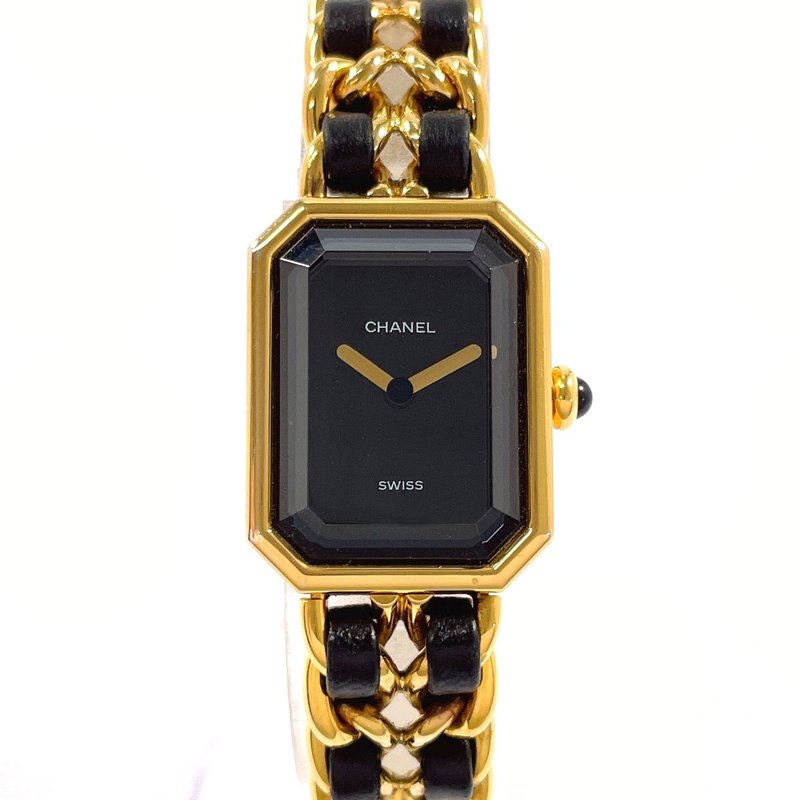 【日本直送 中古美品】シャネル CHANEL 腕時計 H0001 プルミエール L GP/レザー ゴールド/ブラック クオーツ ヴィンテージ OH済み - 女錶 - 其他材質 金色