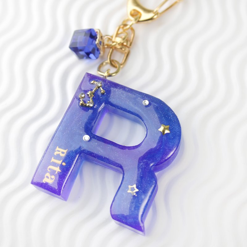 [Customized] Twelve Constellation Starry Sky Star Magic 26 Capital English Letter Name Keyring - Keychains - Plants & Flowers Multicolor