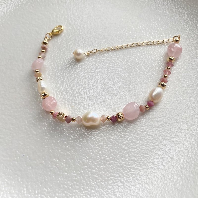 Pink crystal design bracelet-14k gold-filled-true pink - Bracelets - Stone 