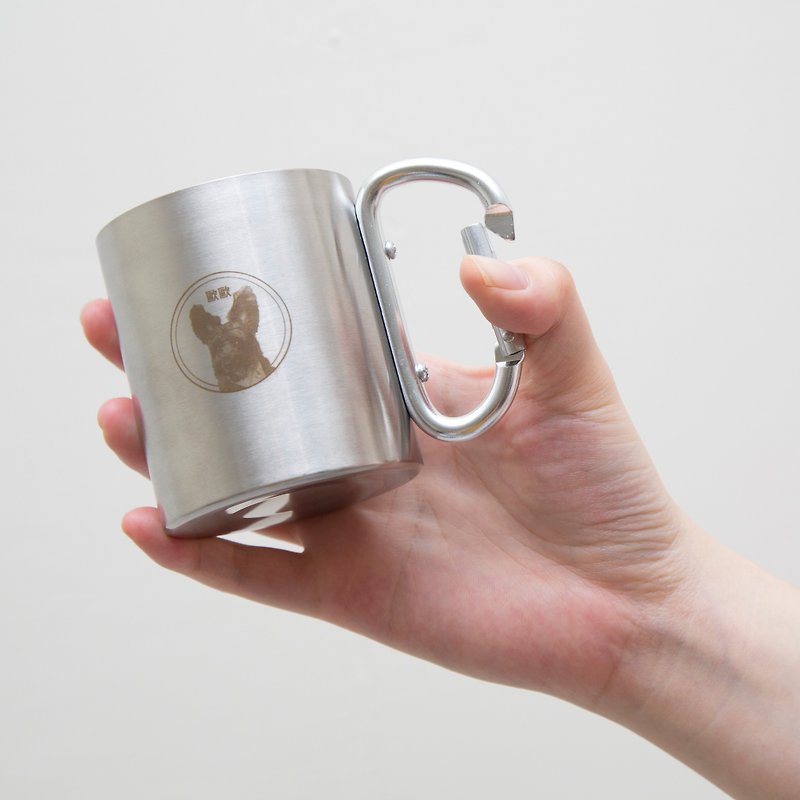 不鏽鋼 杯子 銀色 - 【客製化】寵物照 文字 圖案 雙層隔熱不鏽鋼杯 露營登山杯 D扣杯