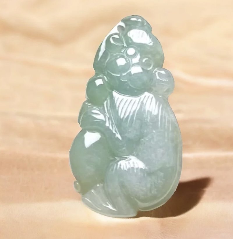 【好彩頭】冰種飄綠翡翠猴子項鍊 | 天然緬甸玉A貨翡翠 | 送禮 - 項鍊 - 玉石 綠色