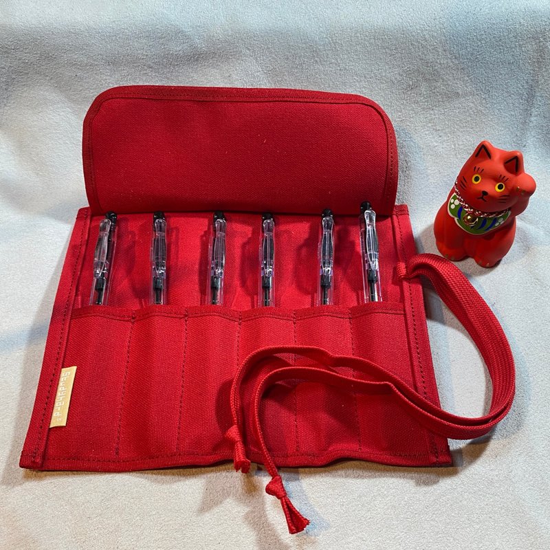 [For left-handed people] Tool roll_modified 05_red Creative stationery - Pencil Cases - Cotton & Hemp Red