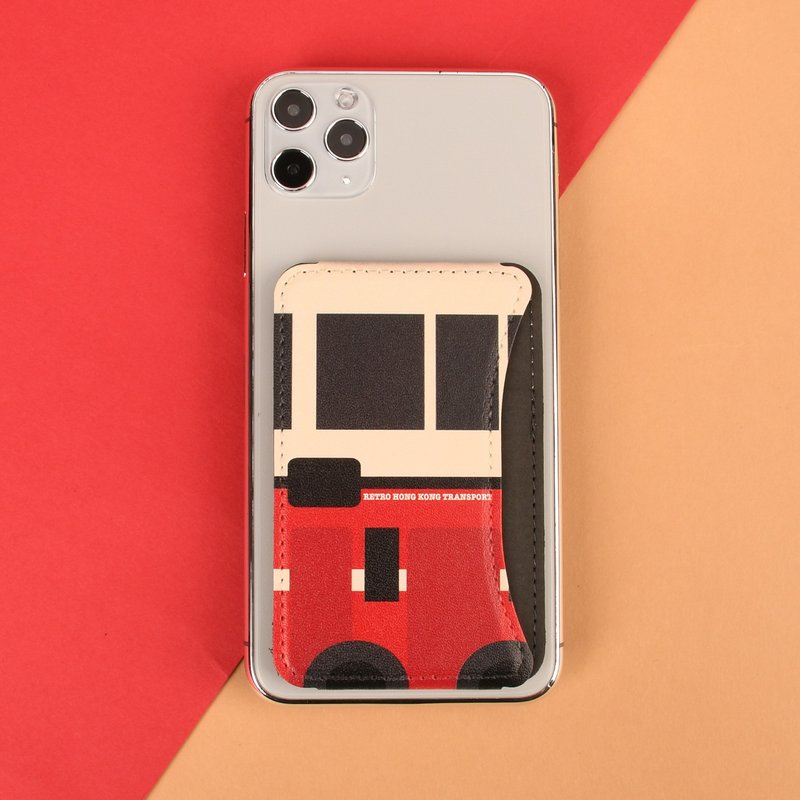 Retro Transports of Hong Kong Foldable Card Holder Stand & Hand Strap - Bus - Phone Accessories - Faux Leather Red