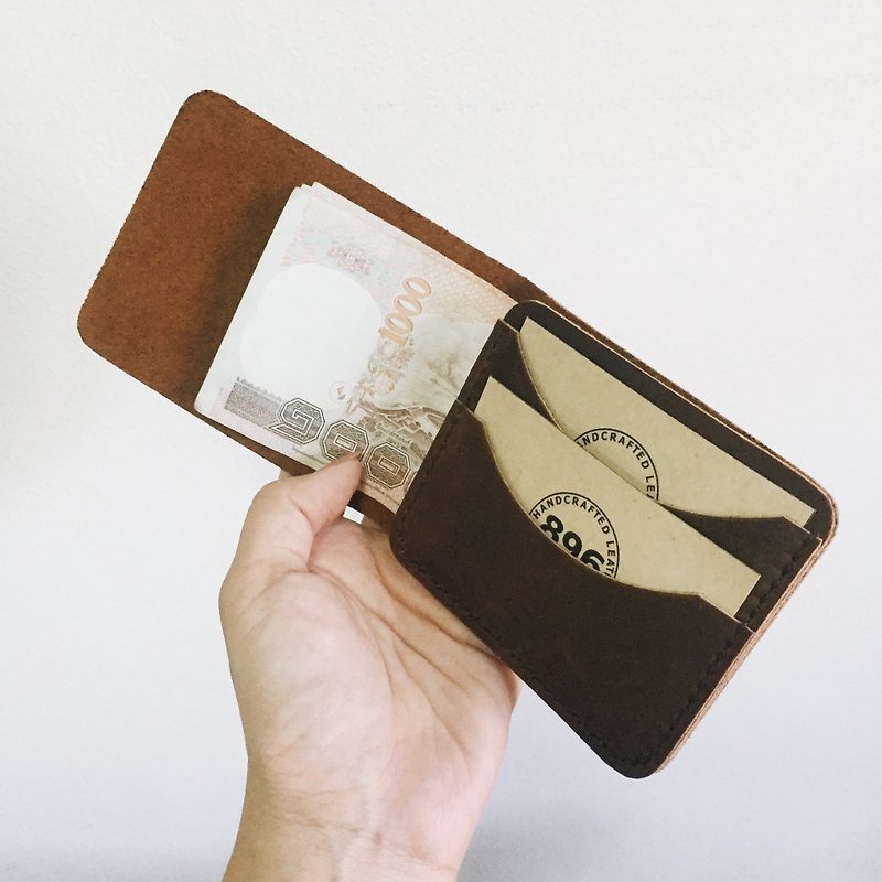 Minimal Dark Brown Leather wallet, Half wallet, Slim wallet, Leather billfold - 銀包 - 真皮 
