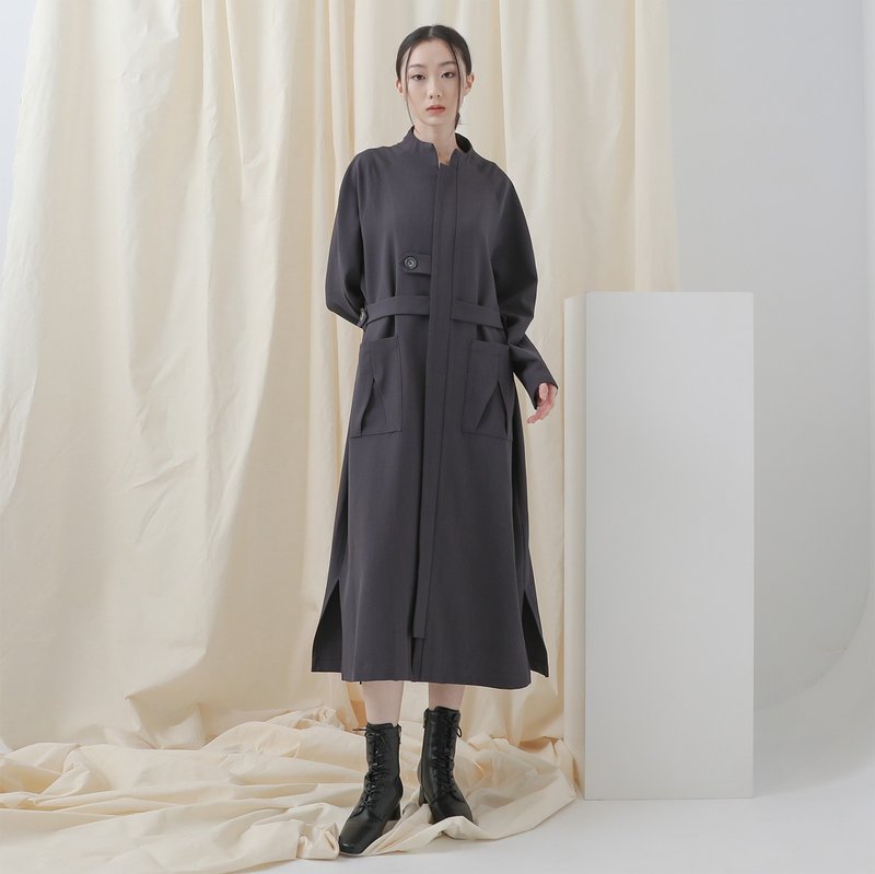 Fuxiao_拂曉外套洋裝_CLD521_藏青 - 洋裝/連身裙 - 聚酯纖維 黑色