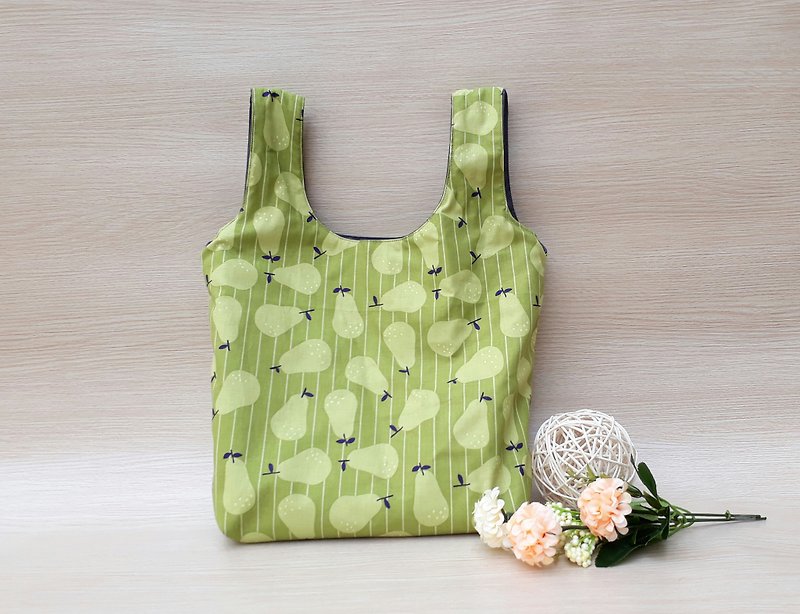 [Green Shopping Bag] Pear - Japan and South Korea fabric (small) - ถุงใส่กระติกนำ้ - ผ้าฝ้าย/ผ้าลินิน สีเขียว