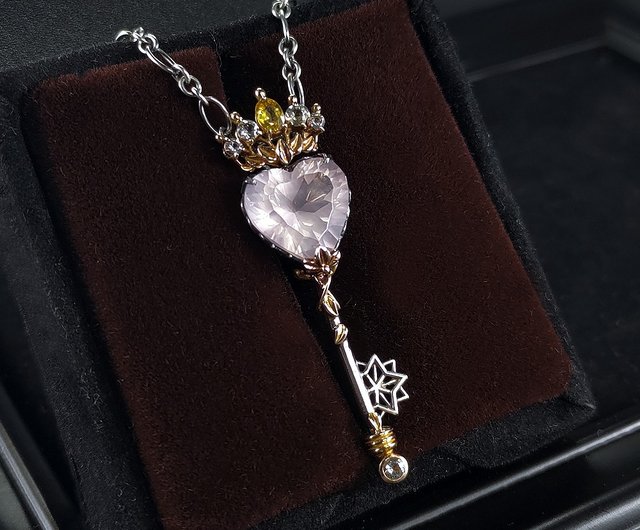 Magical Princess Royal Crown Key Pendant - Milky Rose Quartz