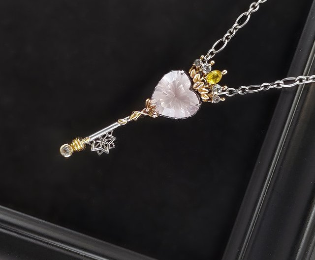 Magical Princess Royal Crown Key Pendant - Milky Rose Quartz