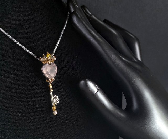 Rose Quartz Silver Key Necklace