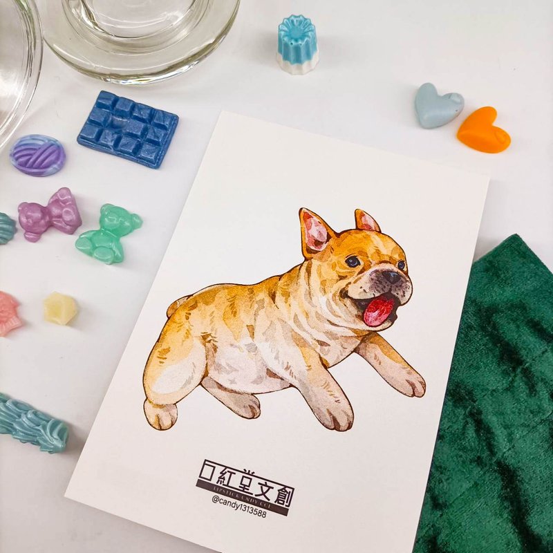 KR474_口紅堂明信片_法國鬥牛犬6_candy1313588 postcard - 卡片/明信片 - 紙 多色