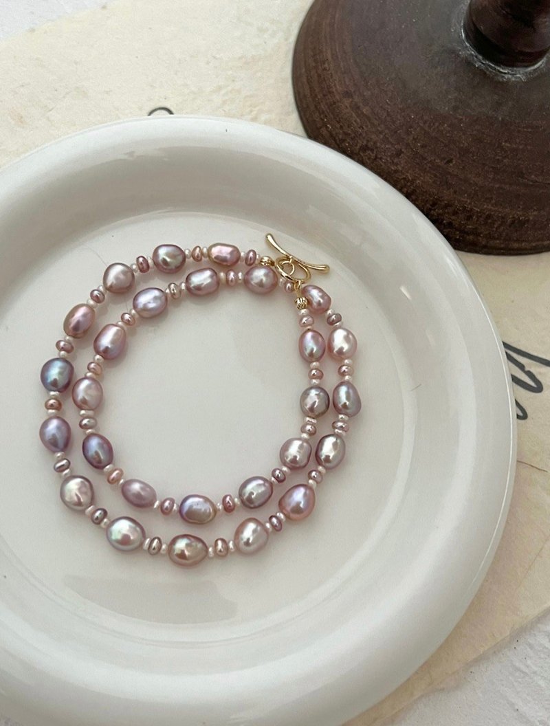 Yuan Design Natural Baroque Irregular Purple Aurora Pearl Necklace French Gentle Fashion - Necklaces - Pearl White