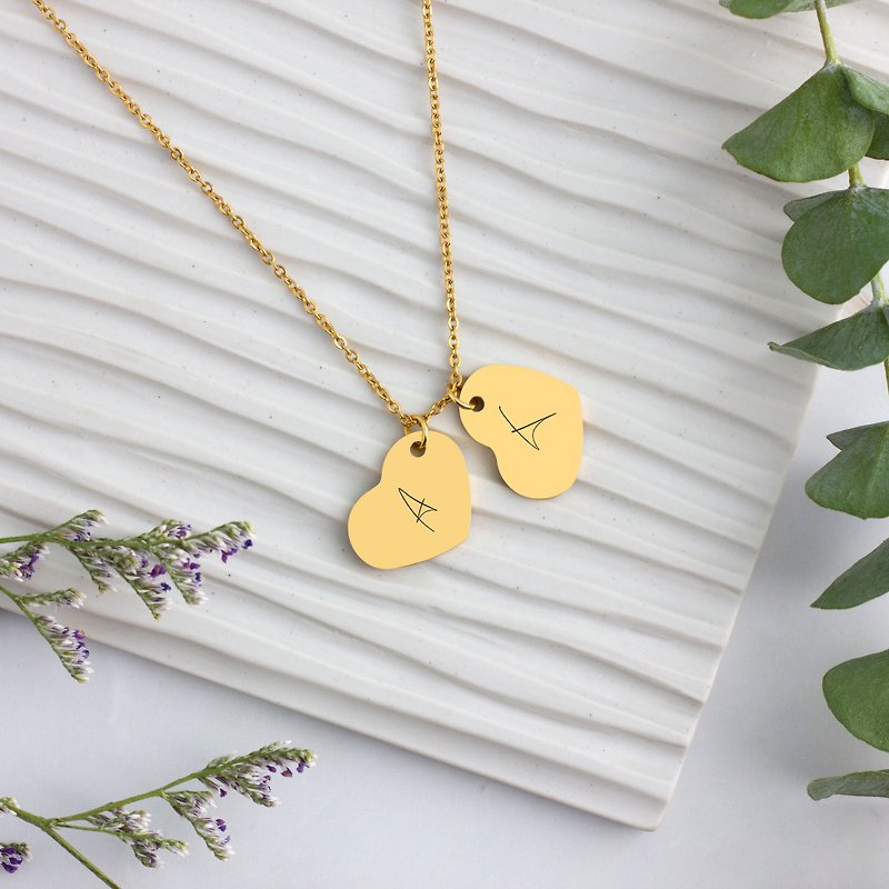 Letter Necklace Gold Heart Pendant Personalize Engrave Letter Necklace - Necklaces - Other Metals Silver