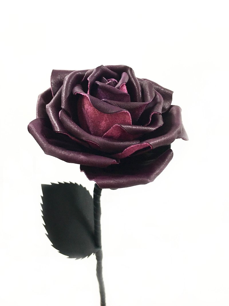 Dark Purple Leather Rose - ตกแต่งต้นไม้ - หนังแท้ สีม่วง