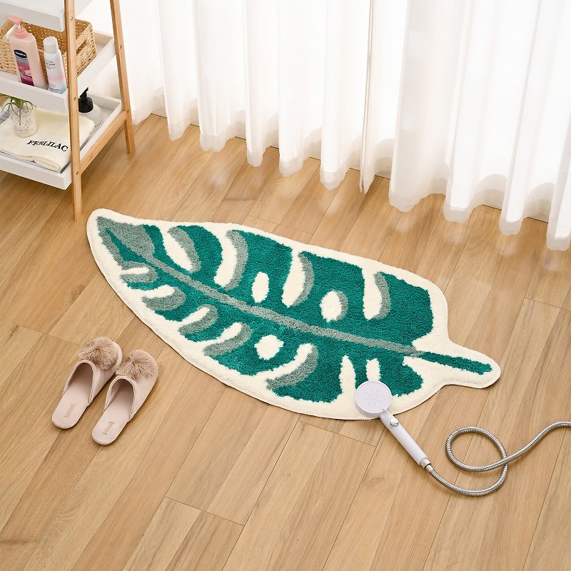 綠葉簇絨浴室地墊有趣的葉子吸水腳墊防滑浴墊居家裝飾禮物 - 地墊/地毯 - 聚酯纖維 綠色