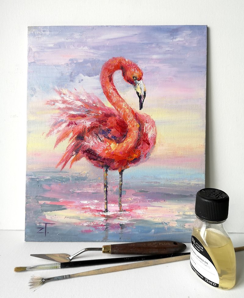 Flamingo Painting Original oil painting on canvas 30x25 cm. - ポスター・絵 - その他の素材 