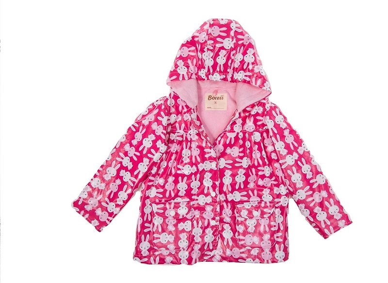 防風防水透氣印花保暖風雨衣外套 <可愛兔寶貝> - 其他 - 棉．麻 紅色