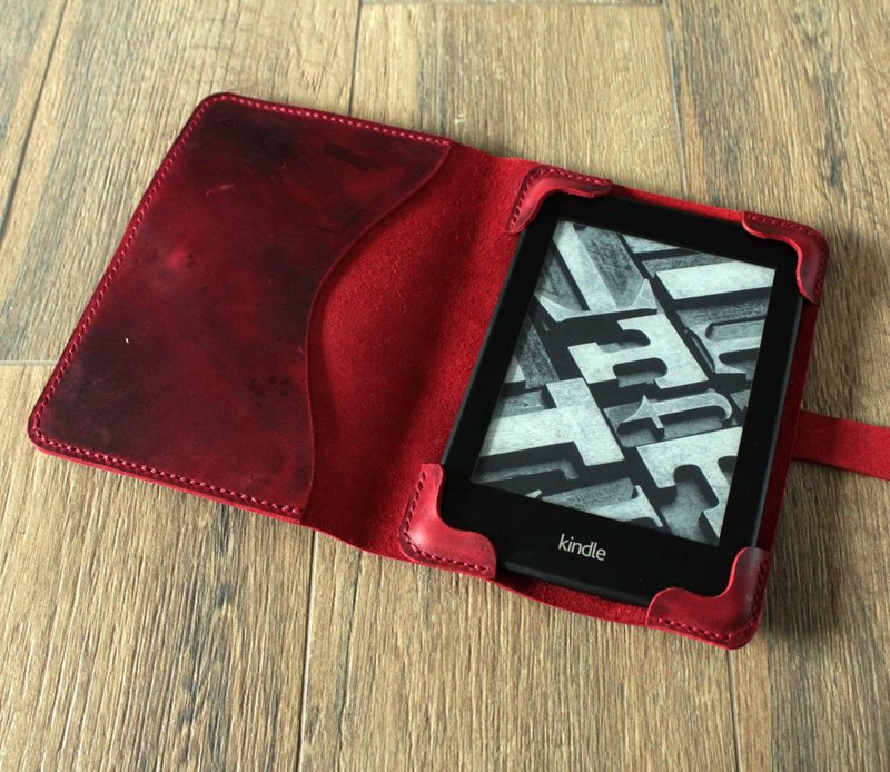 Kindle Paperwhite 12 gen 2024 7 inches leather case Personalized Ruby red - 平板/電腦保護殼/保護貼 - 真皮 紅色