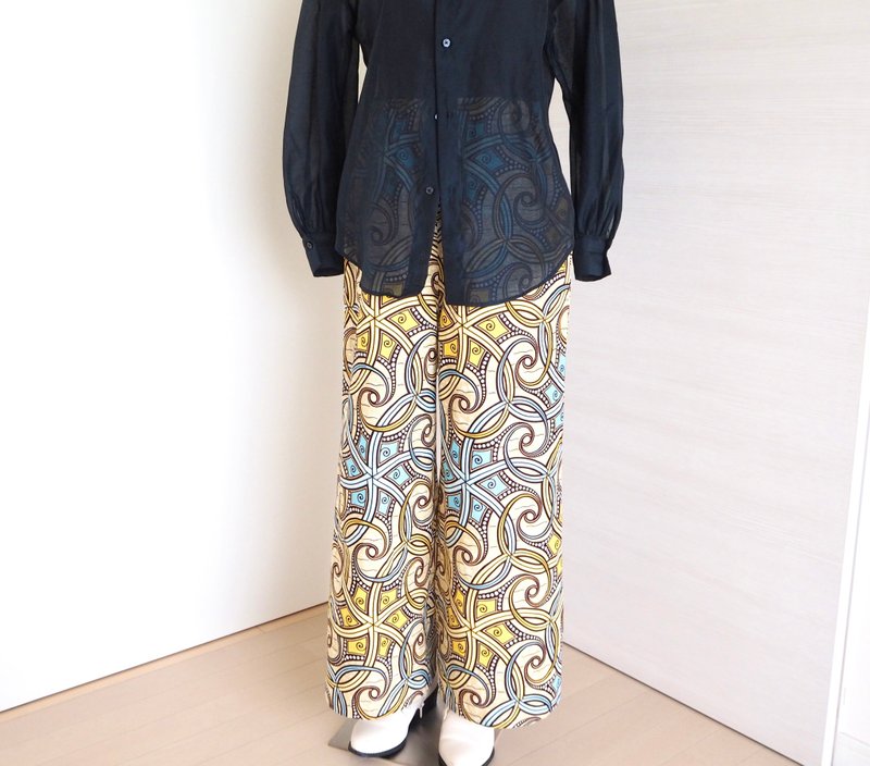 【日本製　ハンドメイド】アフリカ布xポケット付きワイドパンツ　一点物　ロングパンツ　エスニック　個性的　カラフル　柄パンツ　輸入生地　春ファッション - 女長褲 - 棉．麻 多色