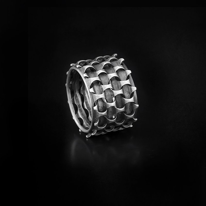 Hazeran Handmade 925k Oxidized Sterling Silver Statement Ring - 戒指 - 純銀 