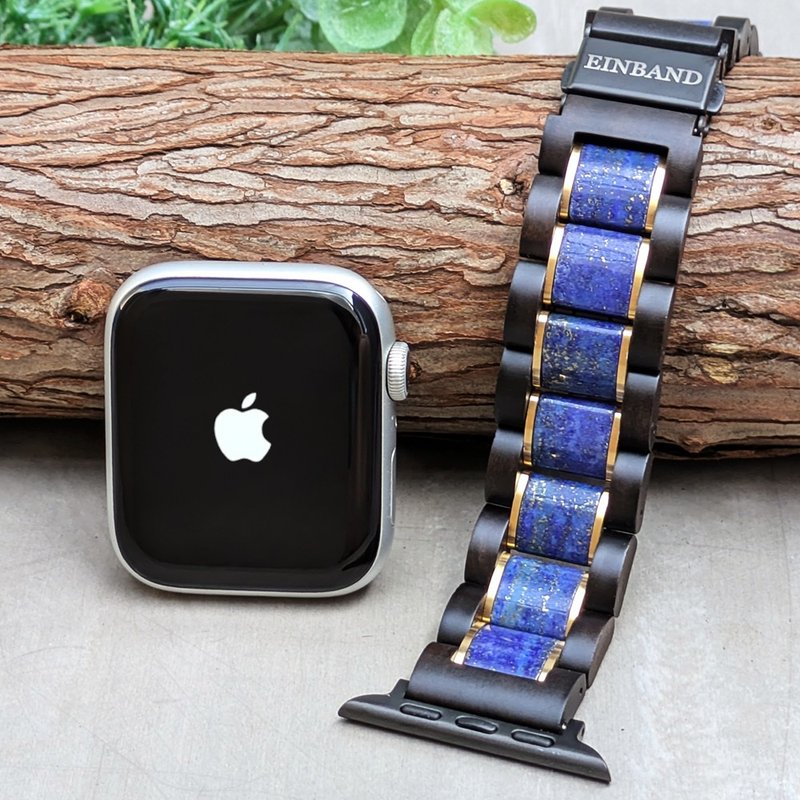 [Wooden Band] EINBAND AppleWatch Natural Wood Band 20mm Lapis Lazuli x Sandalwood - นาฬิกาผู้หญิง - ไม้ สีดำ