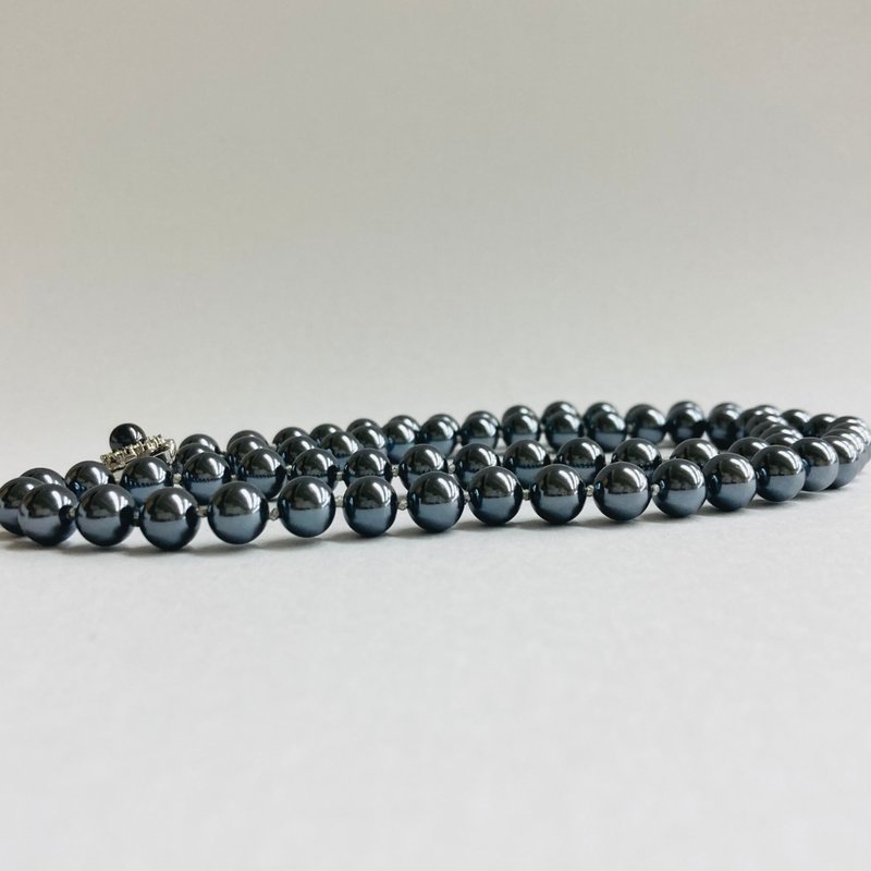 ガラスパールオールノットマチネーネックレス/8mm約60cm/ガンメタルブラック/R/made in japan - 項鍊 - 玻璃 黑色