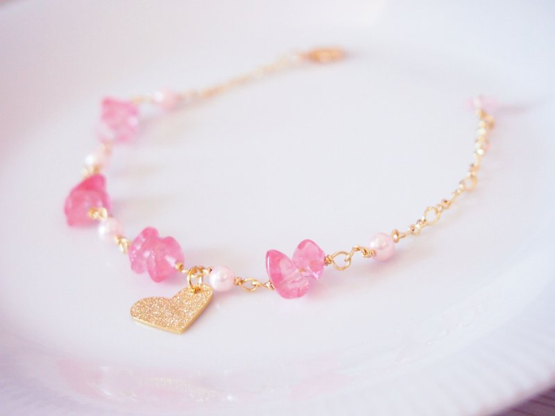 Anniewhere | Sweet|Pink Pearl Heart Bracelet (Changeable Anklet) - Bracelets - Gemstone 
