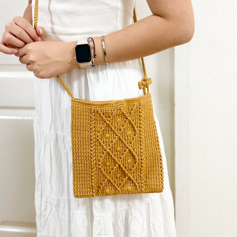 かぎ針編みバッグ - 側背包/斜孭袋 - 棉．麻 咖啡色
