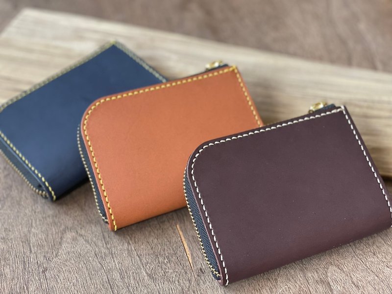 【Mini5】D-shaped short clip / L-shaped zipper short clip (brown) / gift exchange - Wallets - Genuine Leather 