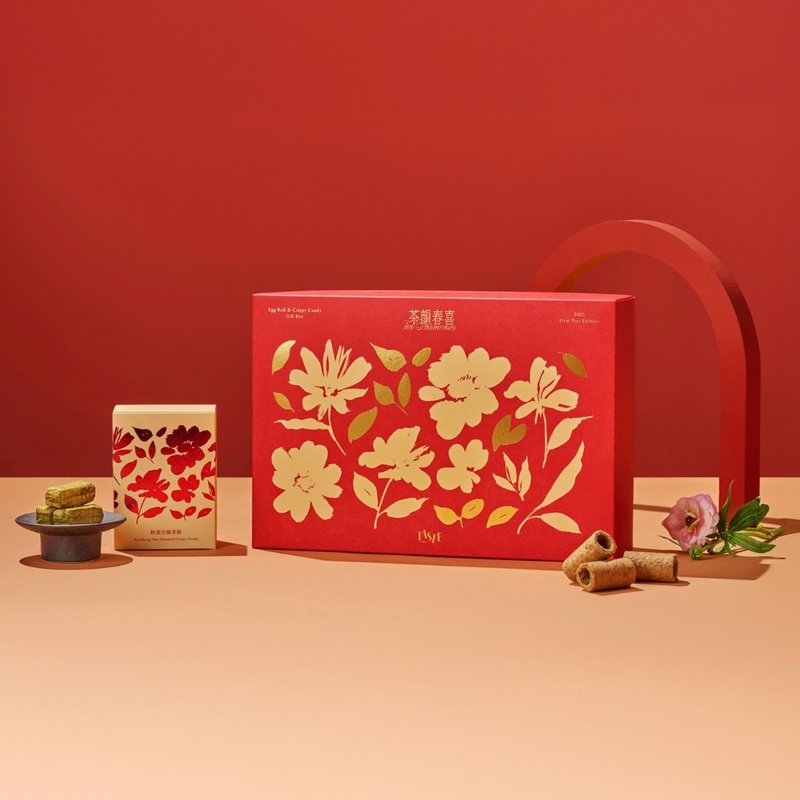 [2025 New Year Limited] Tea Yun Chunxi Refreshment Gift Box | Black tea egg rolls, Baozhong tea cakes - Snacks - Other Materials Red