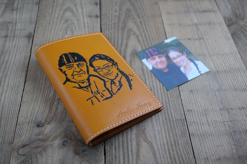 APEE leather handmade ~ extension image passport holder ~ Ming Huang - Passport Holders & Cases - Genuine Leather Yellow