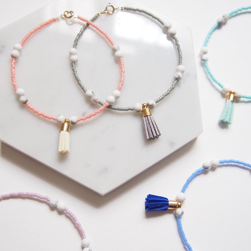 White Turquoise Tassel Bracelet/Friend Exchange Gift - Bracelets - Other Metals Multicolor