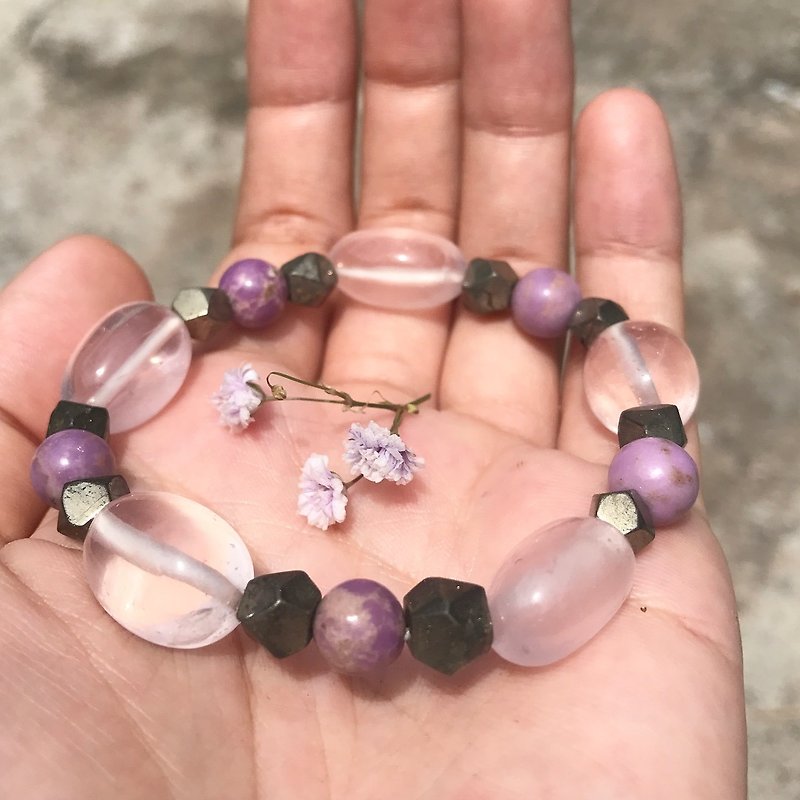 [Lost and find] Natural Agate Chalcopyrite Powder Crystal Violet Bracelet - Bracelets - Gemstone Purple