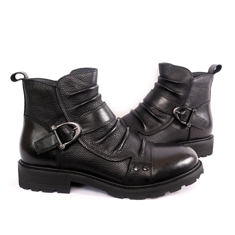 sixlips handsome leather zipper knight boots black - รองเท้าบูธผู้ชาย - หนังแท้ สีดำ