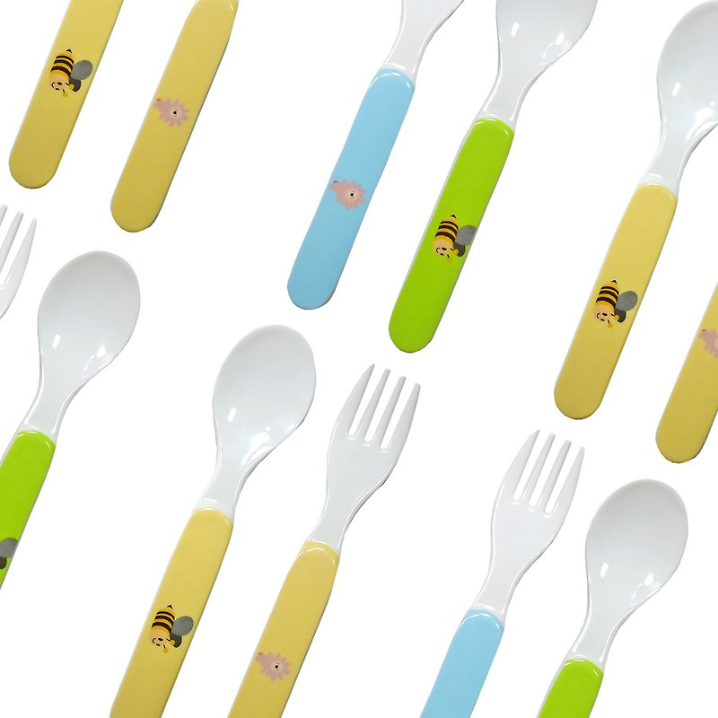 天成飯店集團  比比家族餐具組-叉子/湯匙-藍綠色 - 寶寶/兒童餐具/餐盤 - 塑膠 