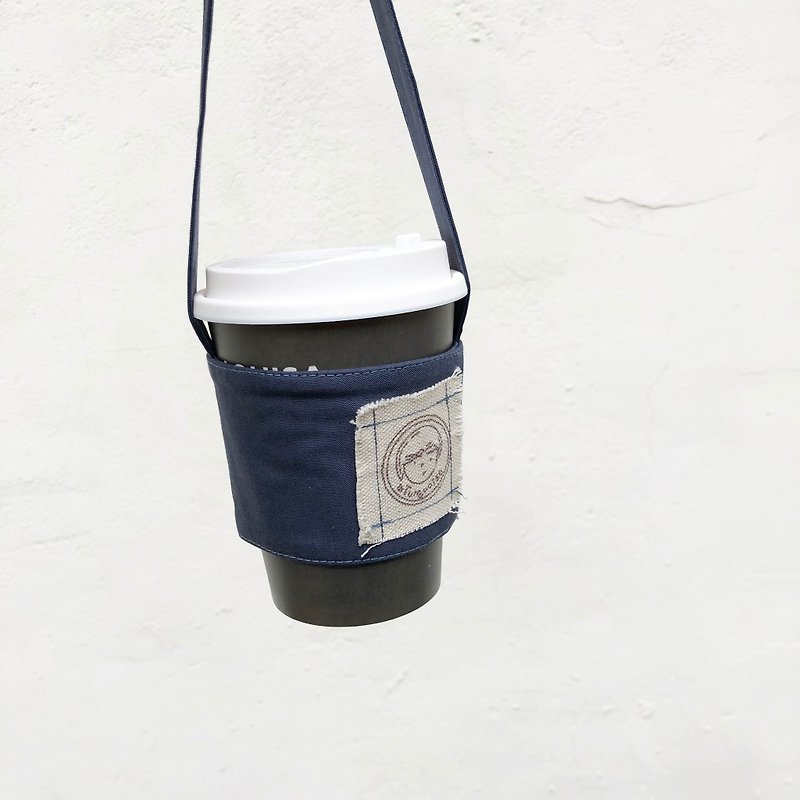 Gray gray blue gray gray / gray blue plain color / beverage cup holder beverage bag - ถุงใส่กระติกนำ้ - ผ้าฝ้าย/ผ้าลินิน 