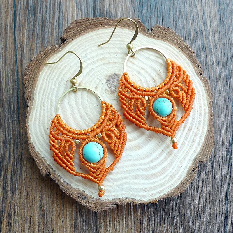 Misssheep-A18-Summer-Ethnic-Style South American Wavy Thread Woven Turquoise Earrings (Hook/Ear clips) - ต่างหู - วัสดุอื่นๆ สีส้ม