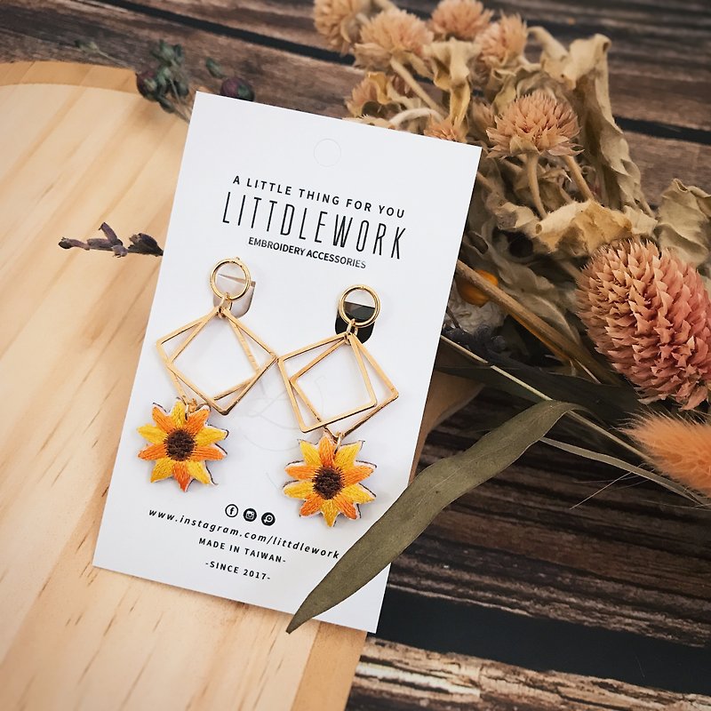 Embroidery earrings | sun flower | Littdlework - Earrings & Clip-ons - Thread Multicolor